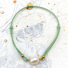 Load image into Gallery viewer, Sage Green Pearl Adjustable Stretch Bracelet - Gig&#39;s Paris Find
