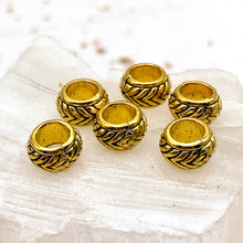 Load image into Gallery viewer, Braided Edge Large Hole Antique Gold Metal Spacer Beads - 6 pcs
