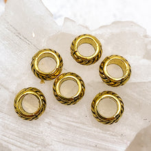 Load image into Gallery viewer, Braided Edge Large Hole Antique Gold Metal Spacer Beads - 6 pcs
