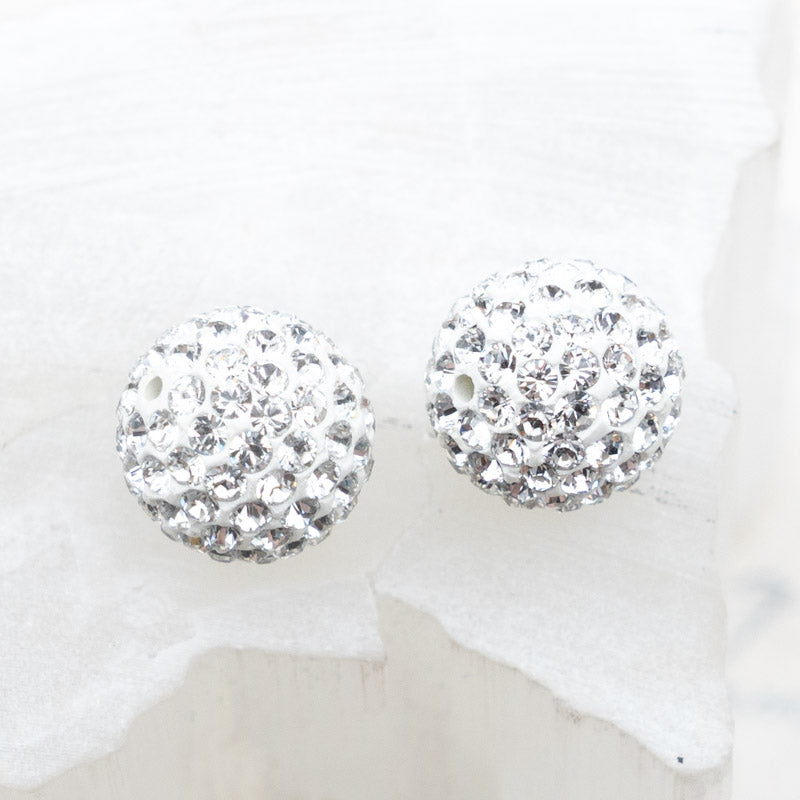 10mm Clear on White Premium Crystal Pave Bead Pair