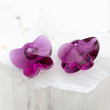 Load image into Gallery viewer, 18mm Fuchsia Premium Crystal Butterfly Charm Pair
