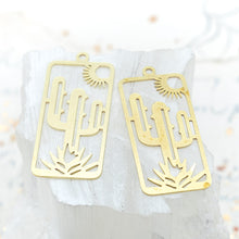 Load image into Gallery viewer, Cactus Brass Bead Frame Charm Pair

