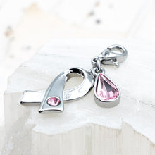 Load image into Gallery viewer, Breast Cancer Awareness Ribbon Premium Austrian Crystal Charm
