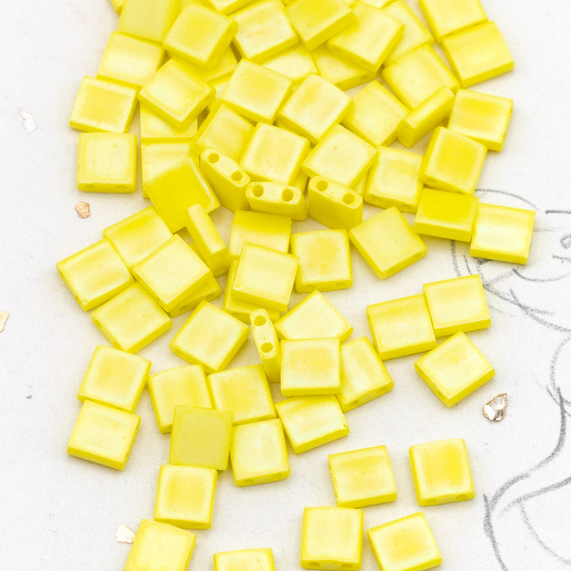 Matte Opaque Yellow Tila Beads