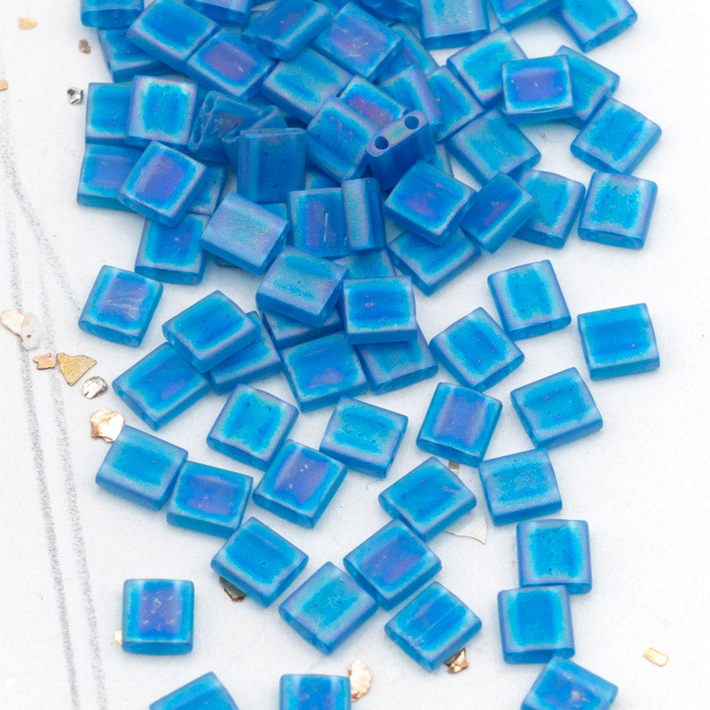 Transparent Capri Blue AB Tila Beads