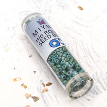 Load image into Gallery viewer, 11/0 Round Matte Foam Green Picasso Seed Bead Tube
