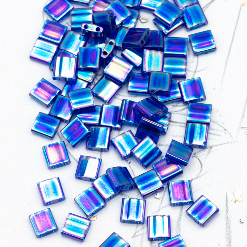 Transparent Cobalt AB Tila Beads