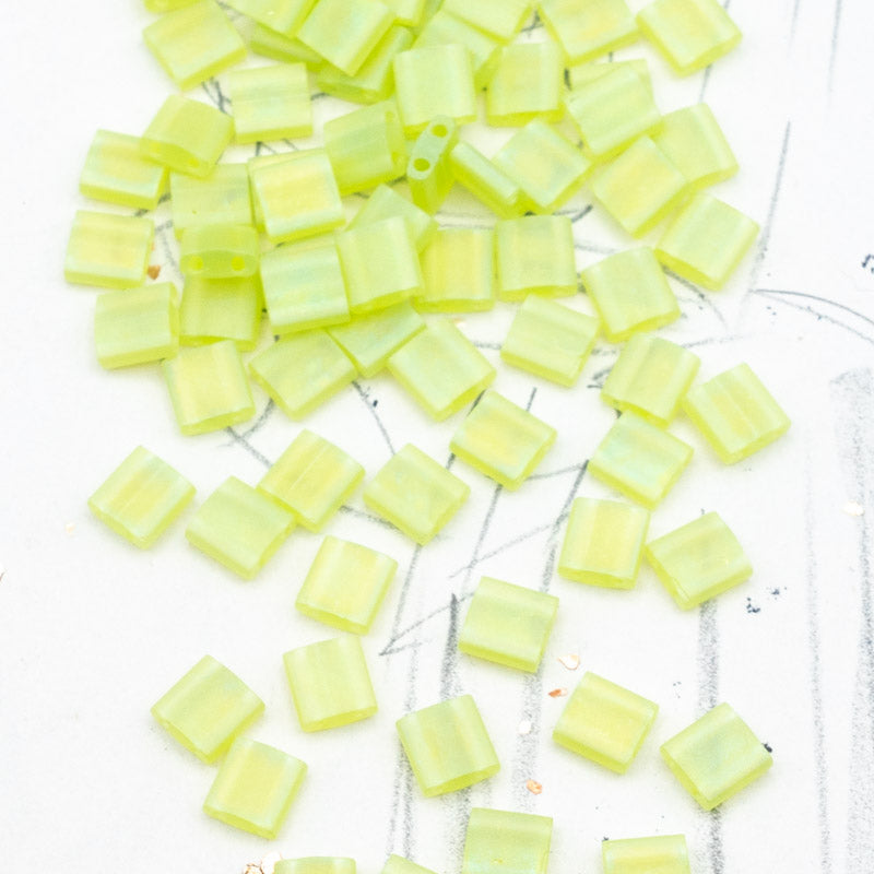 Matte Transparent Chartreuse Tila Beads