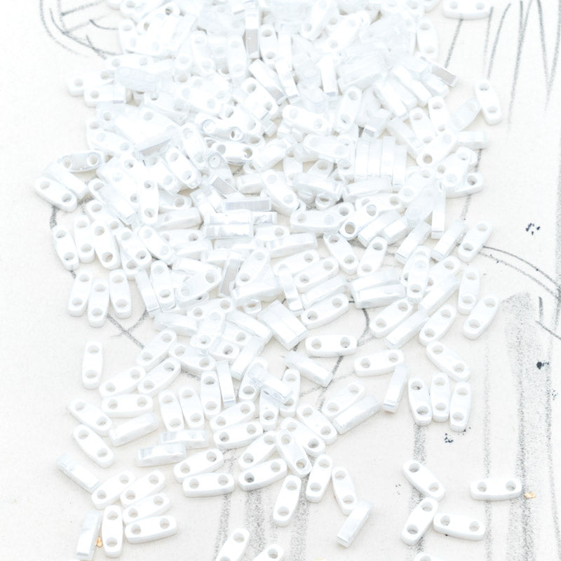 White Opaque Luster Quarter Tila Beads