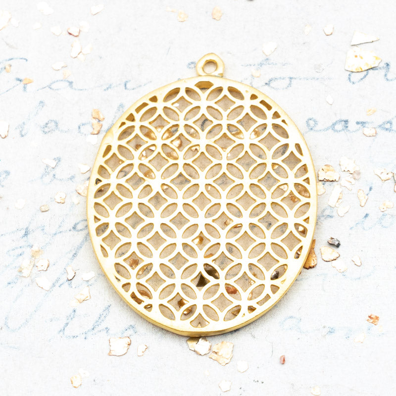 Matte Gold Turkish Geometric Oval Pendant