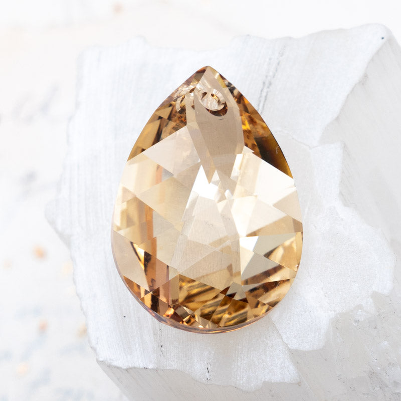 30mm Golden Shadow Leaf Drop Premium Austrian Crystal Pendant