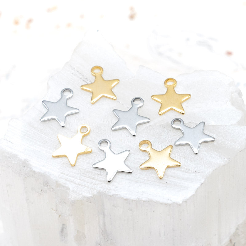 10x9mm Silver and Gold Star Charm Set - 8pcs