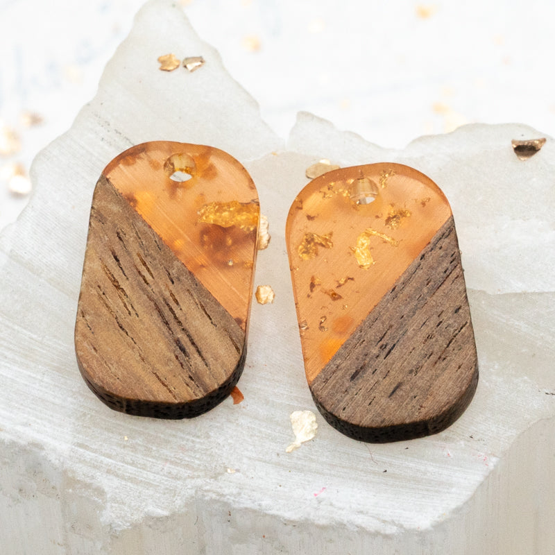 Small Orange Wooden and Acrylic Charm Pair