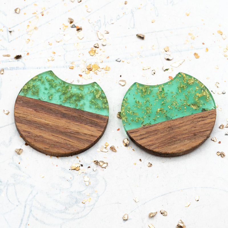 Golden Green Wooden and Acrylic Charm Pair