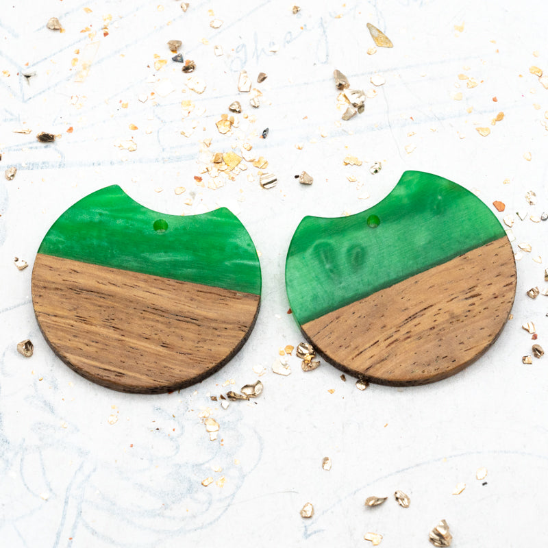 Bit of Shimmer Green Wooden and Acrylic Charm Pair