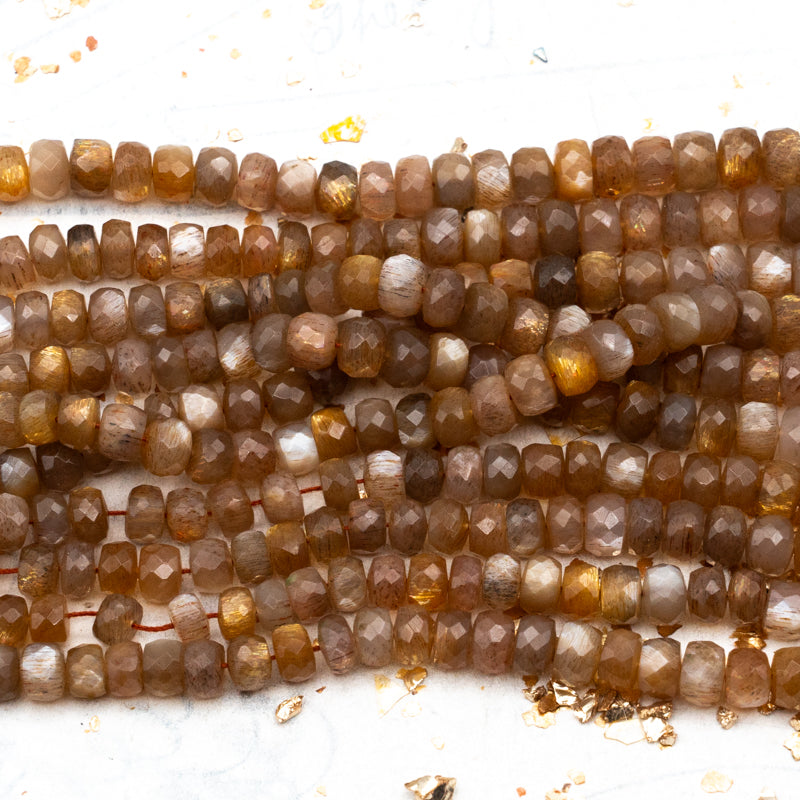 Sunstone Faceted Rondelle Gemstone Bead Strand