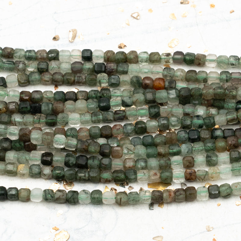 Green Phantom Quartz Gemstone Bead Strand