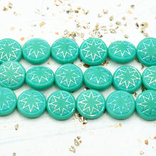 Load image into Gallery viewer, 13mm Matte Turquoise and AB Finish Star of Ishtar Czech Bead Strand
