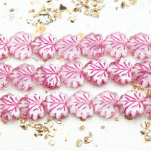 Load image into Gallery viewer, Transparent and White Leaf with Pink Wash Czech Bead Strand
