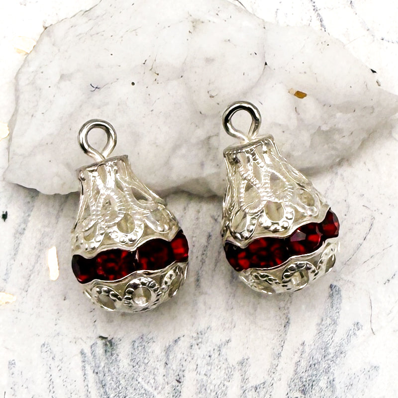 Silver and Red Bell Charm Pair