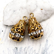 Load image into Gallery viewer, Gold and Crystal Bell Charm Pair
