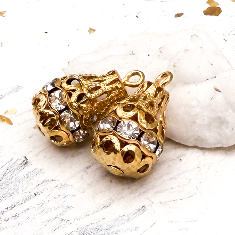Gold and Crystal Bell Charm Pair