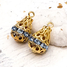 Load image into Gallery viewer, Gold and Light Blue Bell Charm Pair
