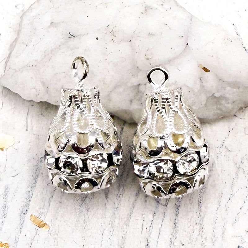 Silver and Crystal Bell Charm Pair