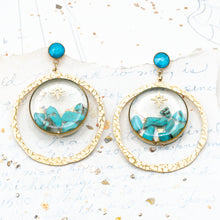 Load image into Gallery viewer, Turquoise in Resin Hoop Earrings with Aqua Posts  - Paris Find!
