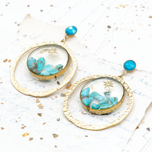 Load image into Gallery viewer, Turquoise in Resin Hoop Earrings with Aqua Posts  - Paris Find!
