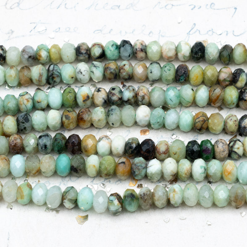6x4mm Natural Chrysocolla Faceted Rondelle Gemstone Bead Strand