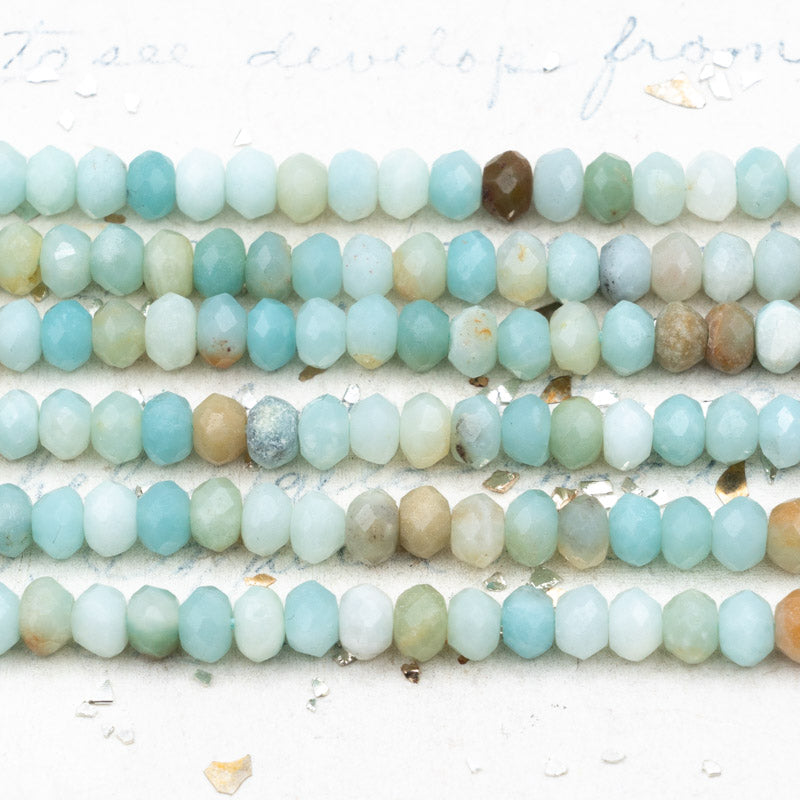 4x6mm AAA Natural Amazonite Faceted Rondelle Gemstone Bead Strand