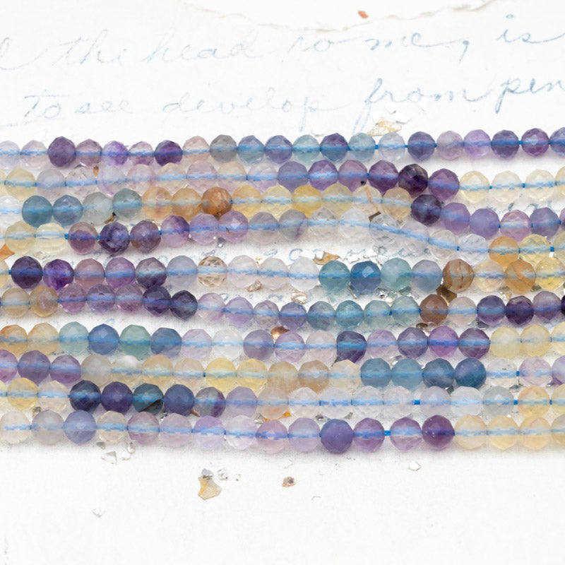 4mm AAA Natural Fluorite Faceted Round Gemstone Bead Strand
