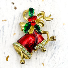 Load image into Gallery viewer, Bells and Holly Christmas Brooch
