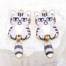 Load image into Gallery viewer, 39x16mm Grey Tiger Cat Charm Pair
