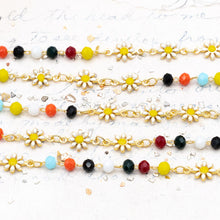 Load image into Gallery viewer, Daisy Link and Multicolor Bead Plated Brass Chain - 1 Foot
