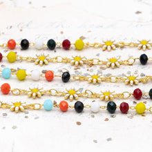 Load image into Gallery viewer, Daisy Link and Multicolor Bead Plated Brass Chain - 1 Foot
