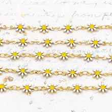 Load image into Gallery viewer, Enameled White Daisy Link Gold Plated Brass Chain - 1 Foot
