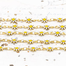 Load image into Gallery viewer, Enameled White Daisy Link Gold Plated Brass Chain - 1 Foot
