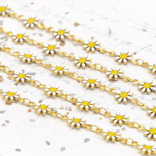 Load image into Gallery viewer, Enameled White Daisy Link Gold Plated Brass Chain - 1 Foot
