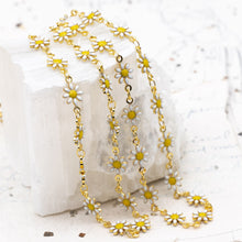 Load image into Gallery viewer, Enameled White Daisy Link Gold Plated Brass Chain - 1 Foot
