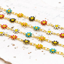 Load image into Gallery viewer, Enameled Multicolor Daisy Link Gold Plated Brass Chain - 1 Foot
