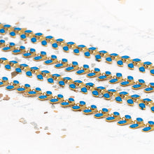 Load image into Gallery viewer, 7mm Blue Enamel Gold Plated Stainless Steel Chevron Chain - 1 Foot
