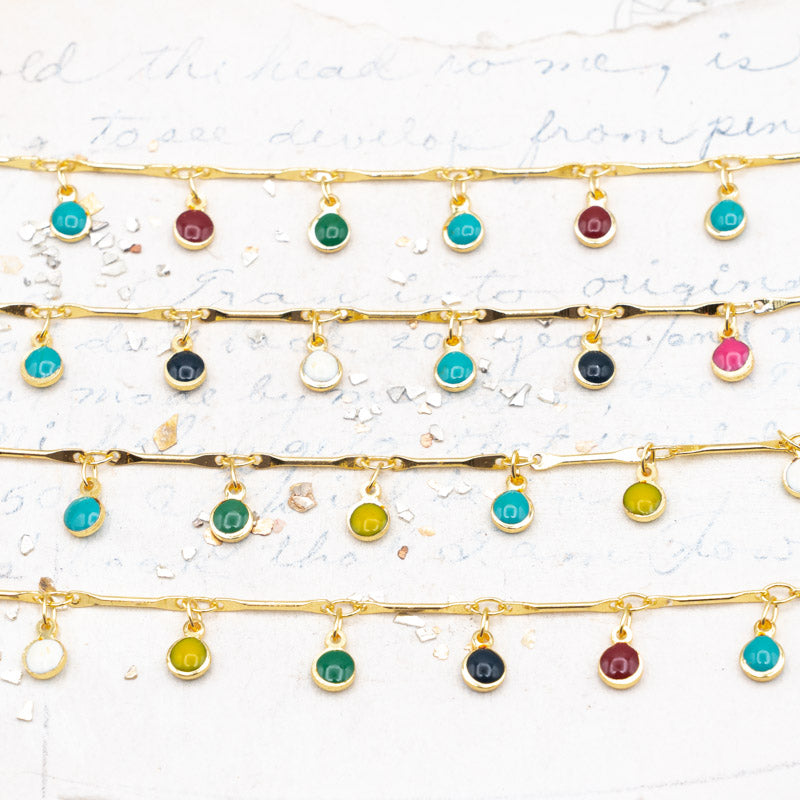 Multicolor Enamel Gold Plated Brass Bar Link and Cha Cha Chain - 1 Foot