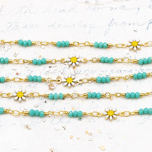 Load image into Gallery viewer, Daisy Link and Turquoise Beaded Plated Brass Chain - 1 Foot
