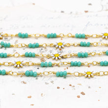 Load image into Gallery viewer, Daisy Link and Turquoise Beaded Plated Brass Chain - 1 Foot
