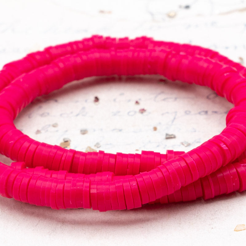 6mm Cerise Pink Handmade Polymer Clay Heishi Bead Strand