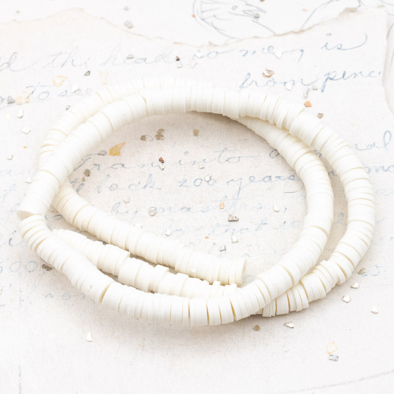 6mm Off White Handmade Polymer Clay Heishi Bead Strand