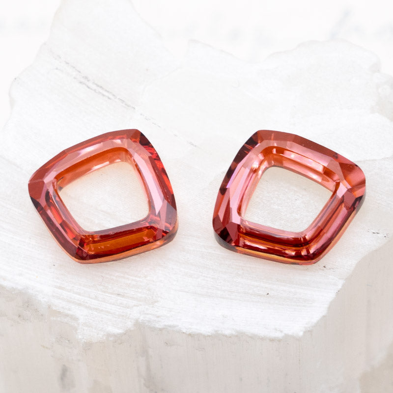 14mm Red Magma Premium Austrian Crystal Cosmic Square Pair