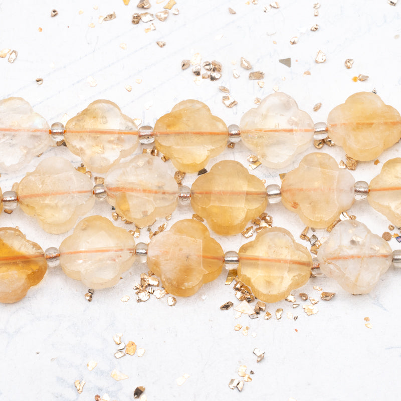 Citrine Gemstone Clover Beads - 6pcs